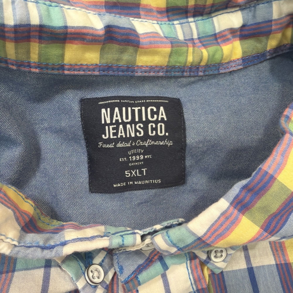 Nautica Men Shirt Large Plaid Linen Blend Button Up Short SleeveEaster 5xlt 512 - Picture 2 of 8
